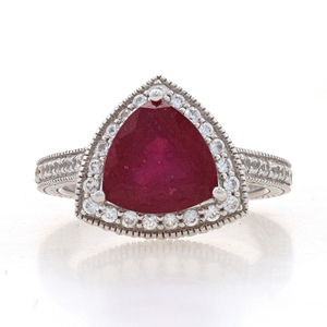 Sterling Lead Glass Filled Ruby White Sapphire Halo Ring 925 Trillion Engagement